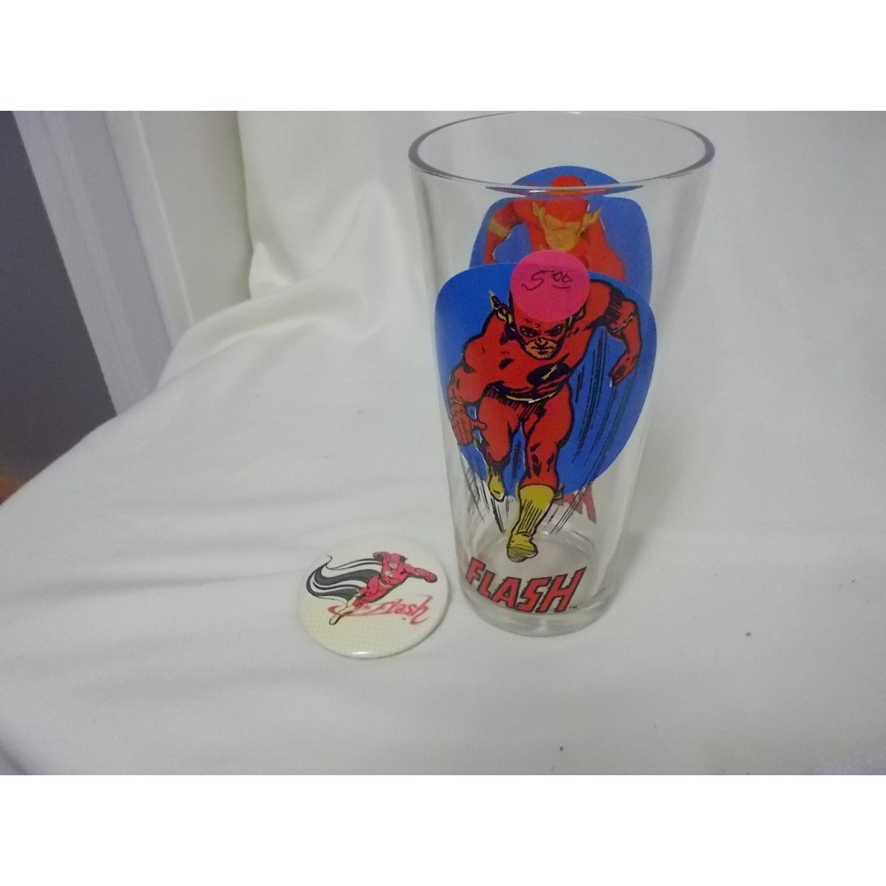 Vintage 1976 Pepsi Super Series The Flash DC Comics Glass and Pin Set Retro